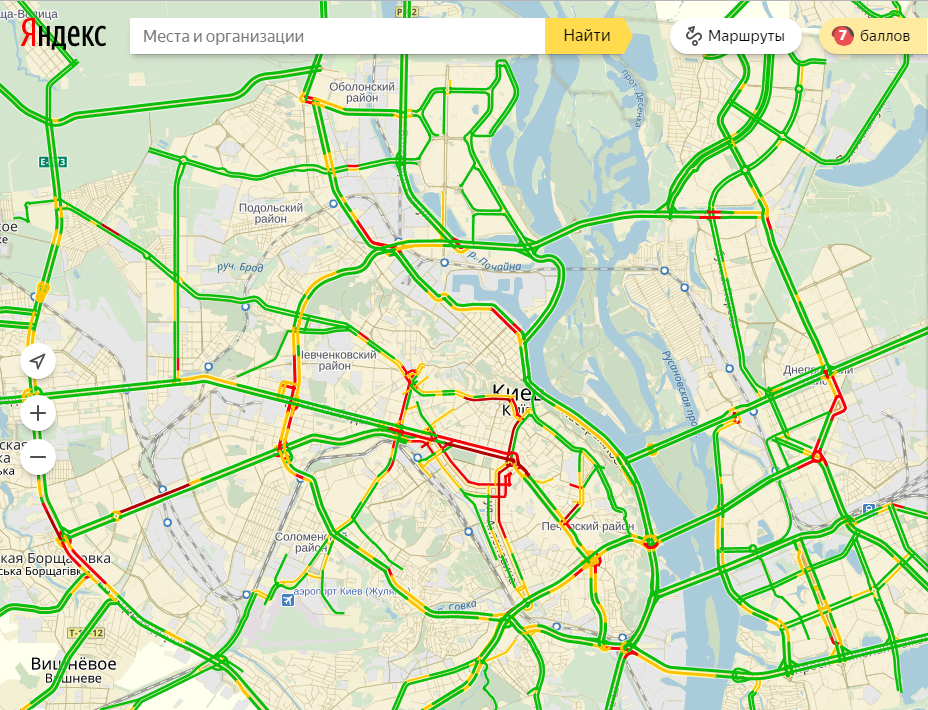 Пробки в Киеве достигли 7 баллов