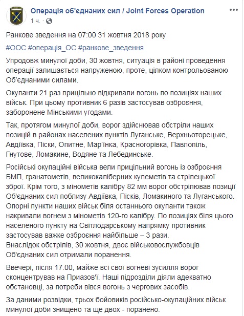 На Донбассе за сутки ранены двое украинских военных