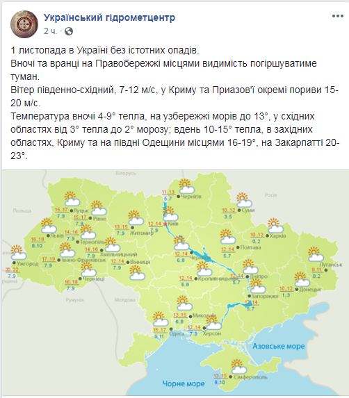 В Украине завтра ожидается туман, температура до +23