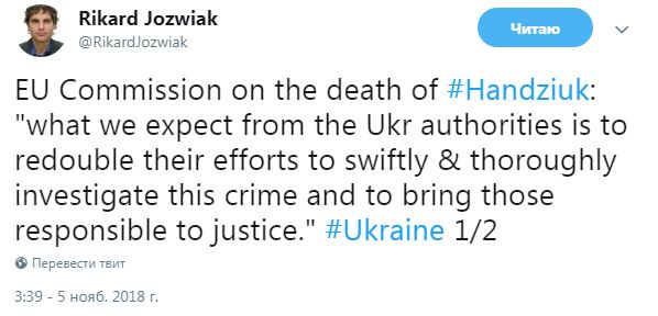 Еврокомиссия призвала Украину удвоить силы в расследовании дела Гандзюк