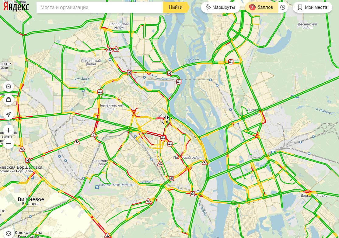 Затори у Києві досягли 7 балів