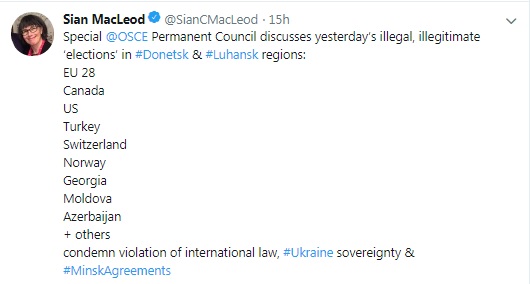 Постоянный совет ОБСЕ осудил "выборы" на оккупированном Донбассе
