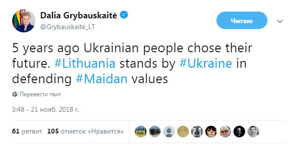 Литва поддерживает Украину в защите ценностей Майдана, - Грибаускайте