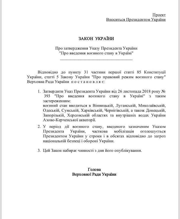 В "Урядовом курьере" опубликован указ о военном положении на 60 суток