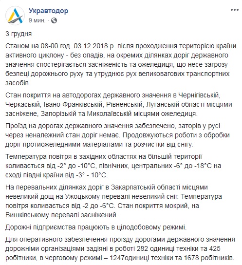 На дорогах Украины местами заснеженность и гололедица