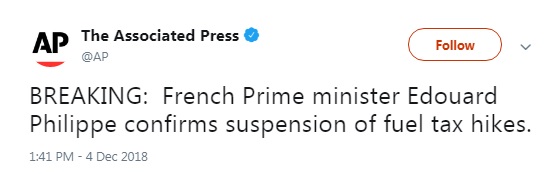 Прем'єр Франції оголосив про припинення зростання податків на паливо