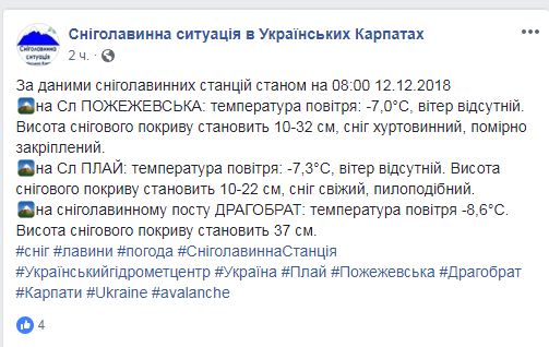 В Карпатах высота снежного покрова местами достигает почти 40 см