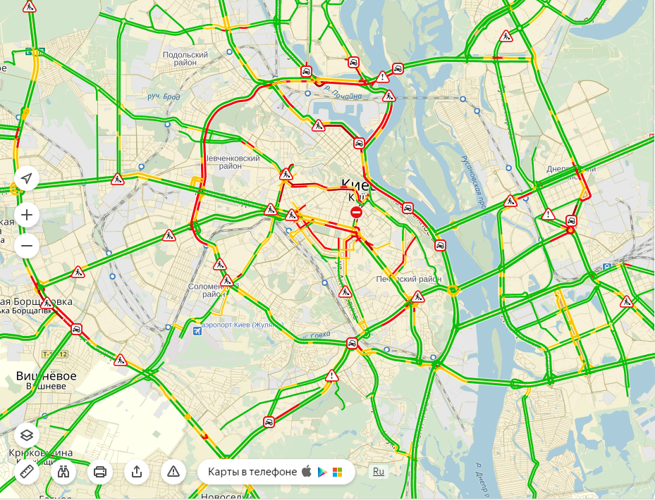 Затори у Києві досягли 8 балів