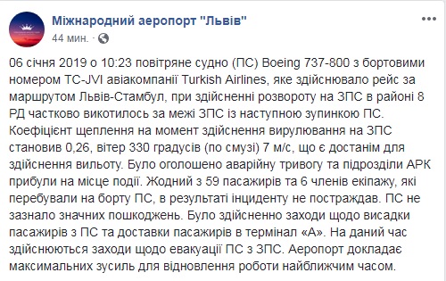 Аеропорт Львова призупинив роботу після інциденту з літаком
