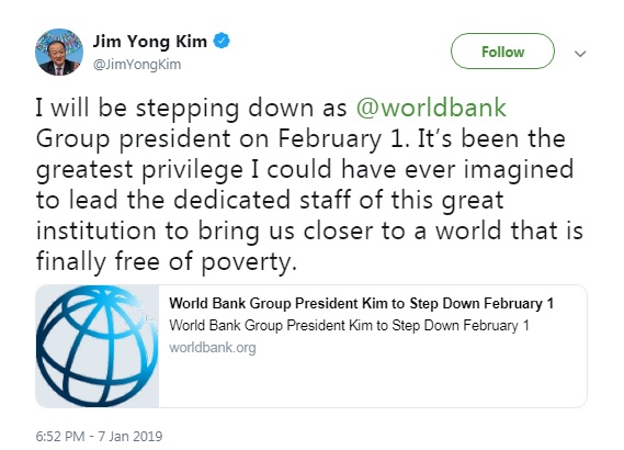 Глава Світового банку оголосив про відставку