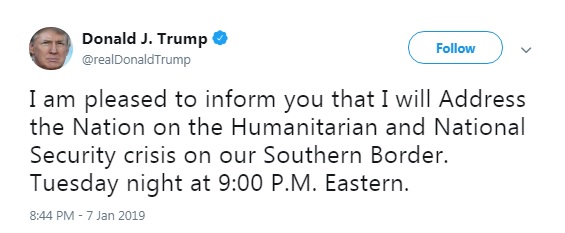 Трамп обратится к нации из-за ситуации на границе с Мексикой