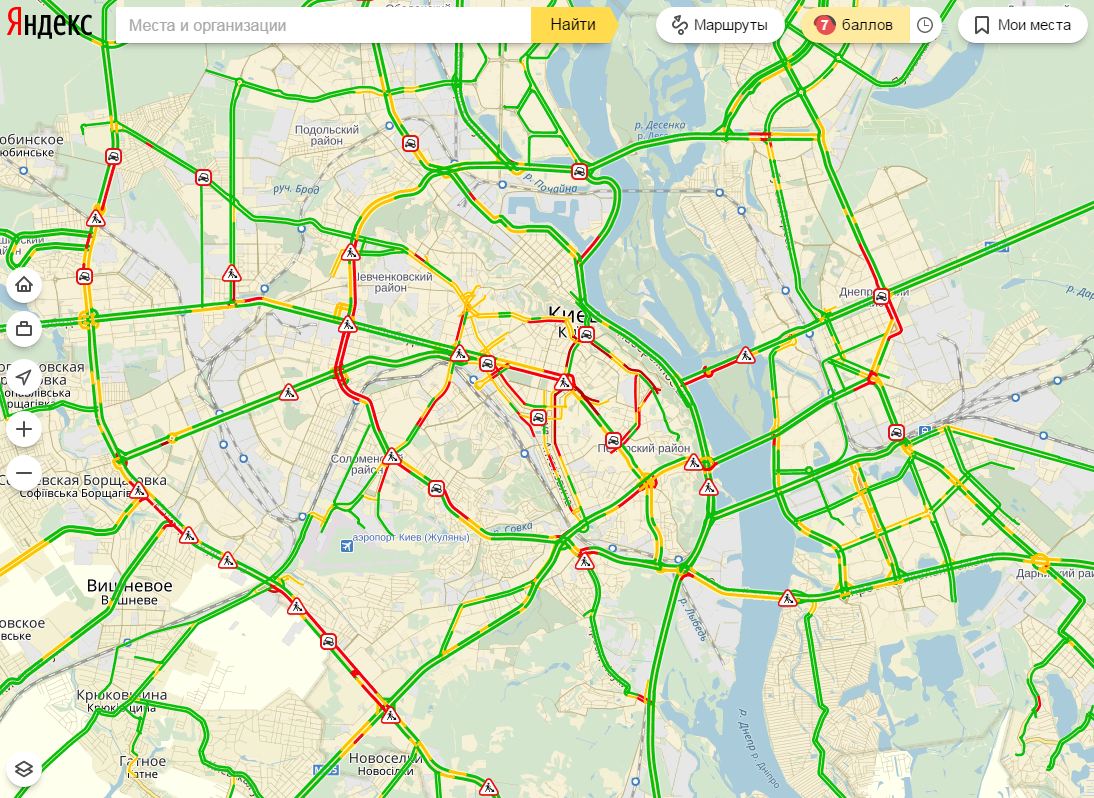 Затори у Києві досягли 7 балів
