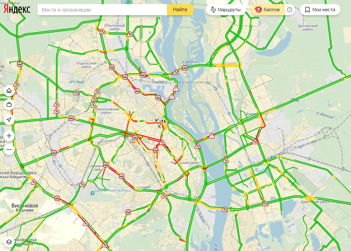 Затори у Києві досягли 7 балів