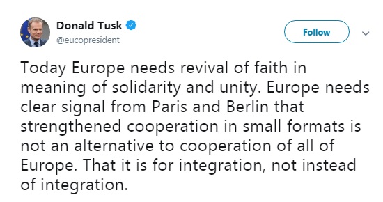 Туск: договор Франции и Германии не должен навредить интеграции в Европе