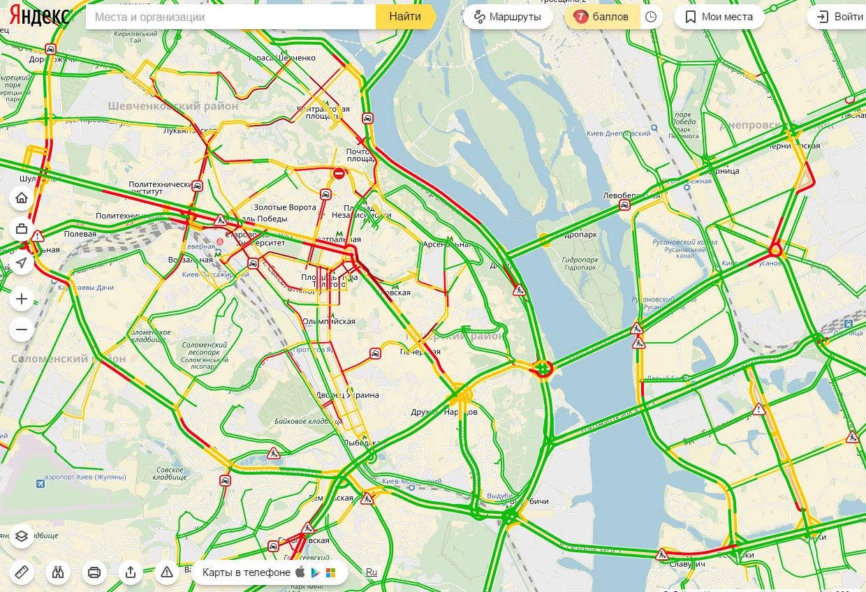 Затори у Києві досягли 7 балів