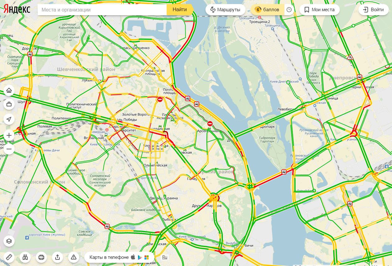 Затори у Києві досягли 6 балів