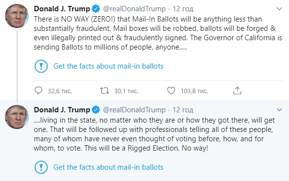 Twitter предупредил пользователей о возможных фейках в постах Трампа