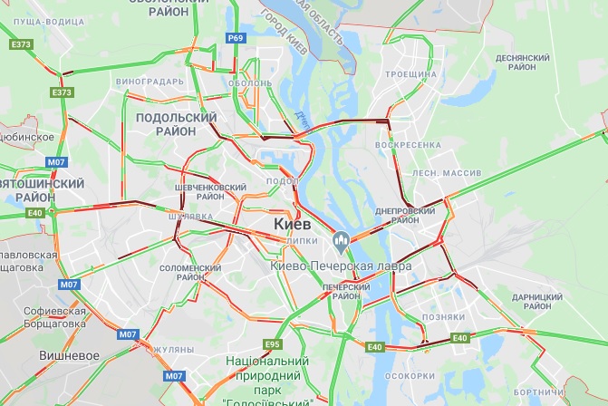 В Киеве образовались многочисленные пробки