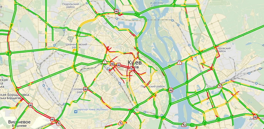 Затори у Києві досягли 6 балів