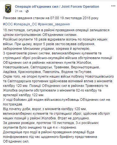На Донбассе за сутки ни один украинский военный не пострадал