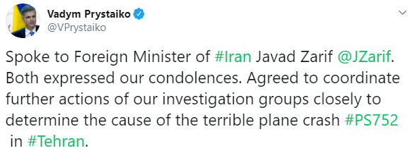 Украина и Иран договорились о координации в расследовании аварии самолета МАУ