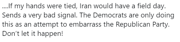 Трамп попросил Сенат не поддерживать ограничение его военных полномочий