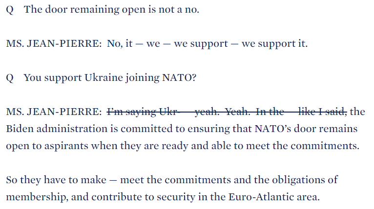 Белый дом исправил заявление своего представителя о вступлении Украины в НАТО