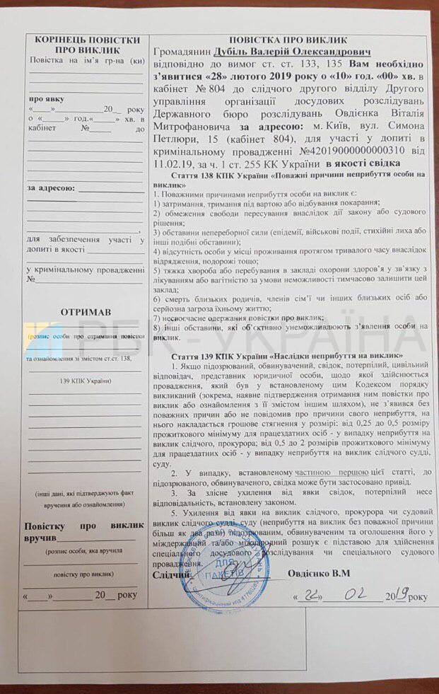 Нардепа Дубіля викликали на допит до ДБР