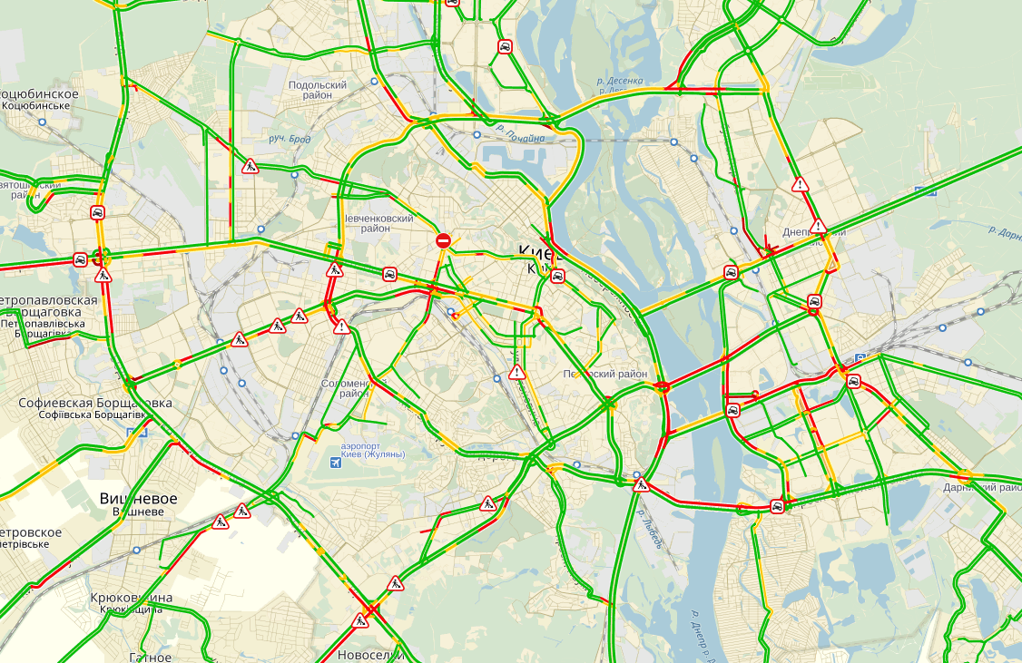 затори у Києві досягли 6 балів