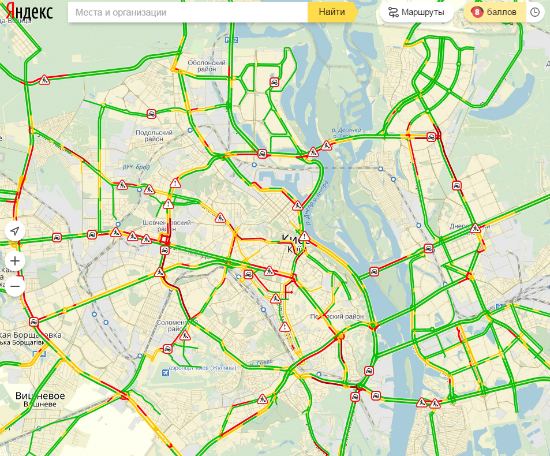 Затори в Києві досягли 8 балів