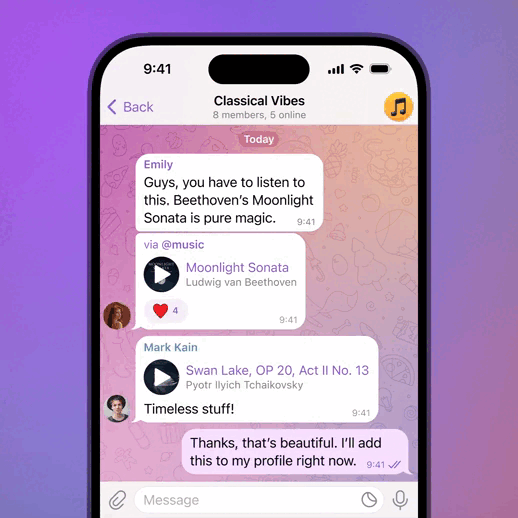 У Telegram з'явилася музика в профілі та нові функції для користувачів: список