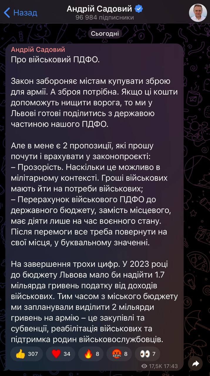 Во Львовском горсовете обвинили Садового в распространенные дезинформации о выделении средств на ВСУ