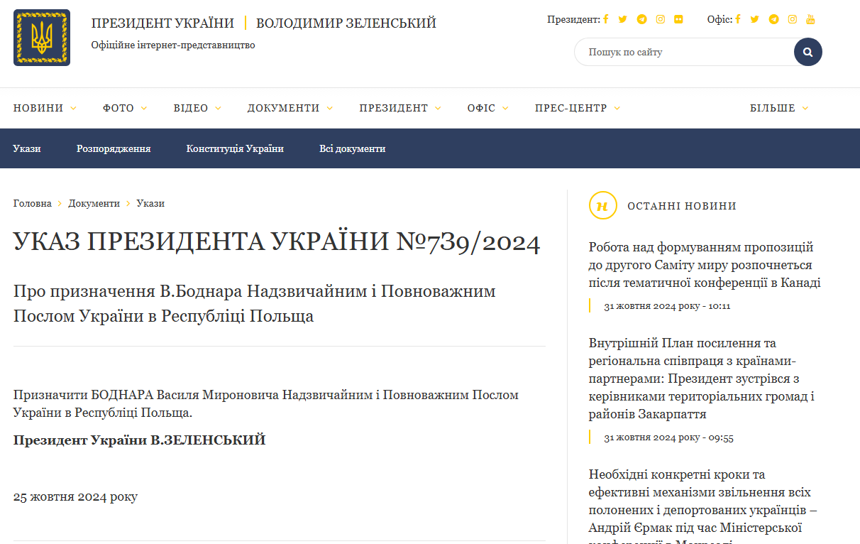 Зеленський призначив нового посла у Польщі