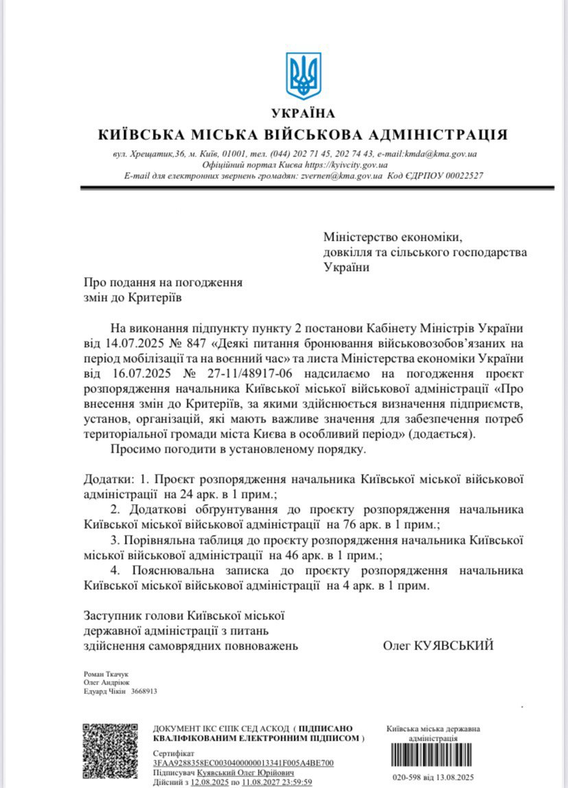 Визнання підприємств критично важливими - прямі повноваження військової адміністрації, - КМДА