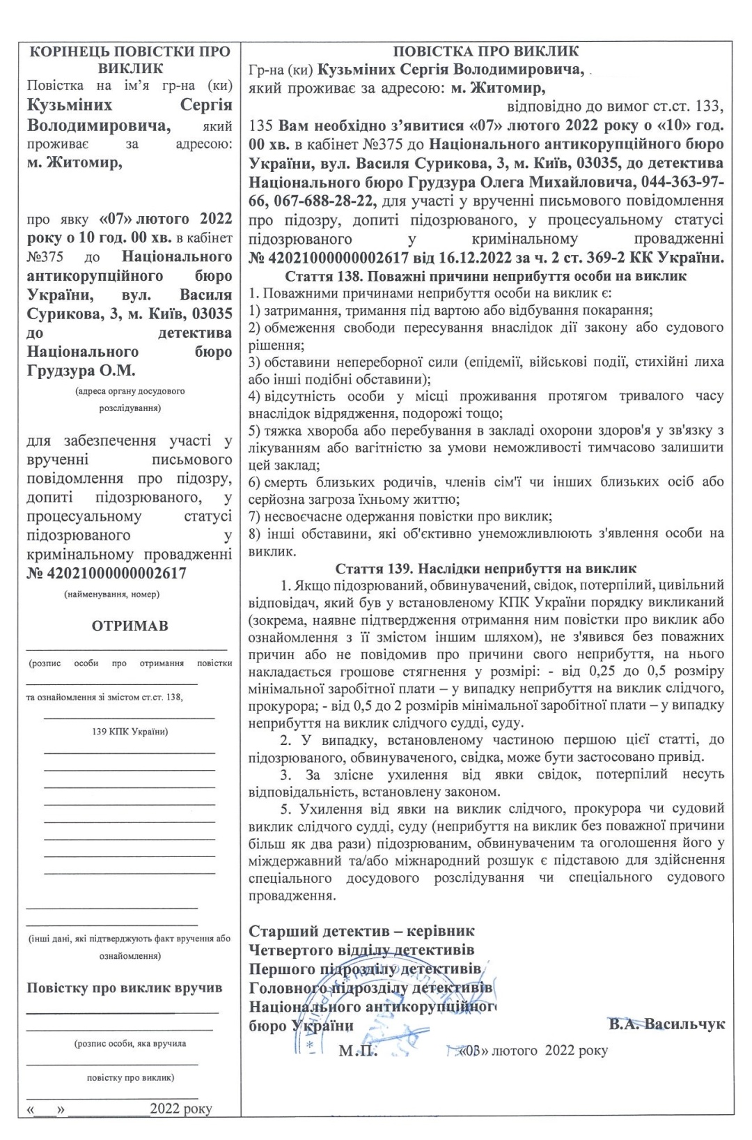 Кузьміних викликають у НАБУ для вручення підозри