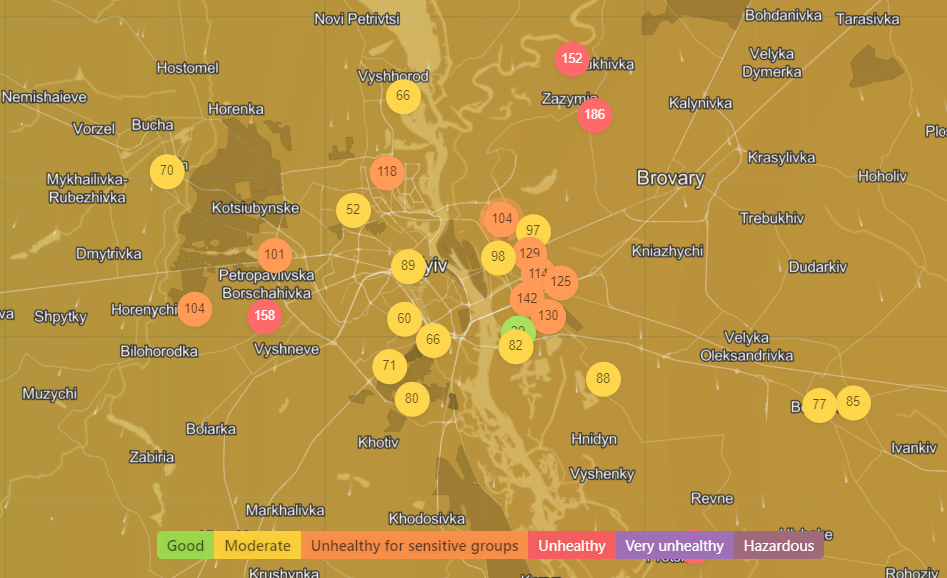 Київ на п'ятому місці у світі за рівнем забруднення повітря (карти)