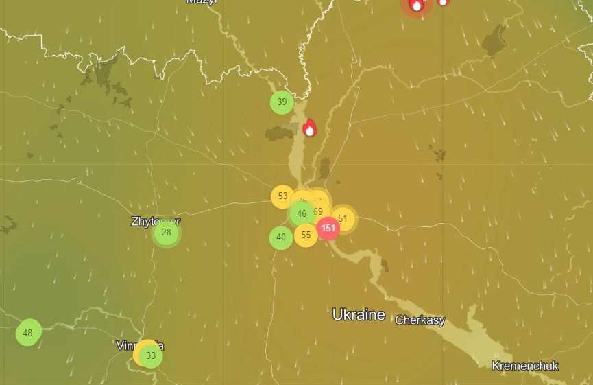 В двух районах Киевской области ухудшилось состояние воздуха