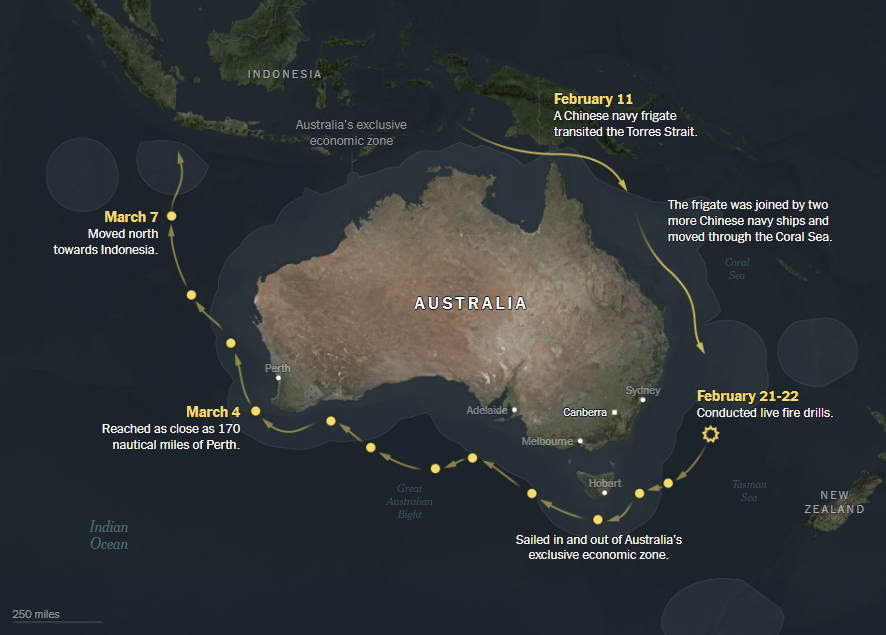 Китайські кораблі майже місяць проводили військові навчання навколо Австралії