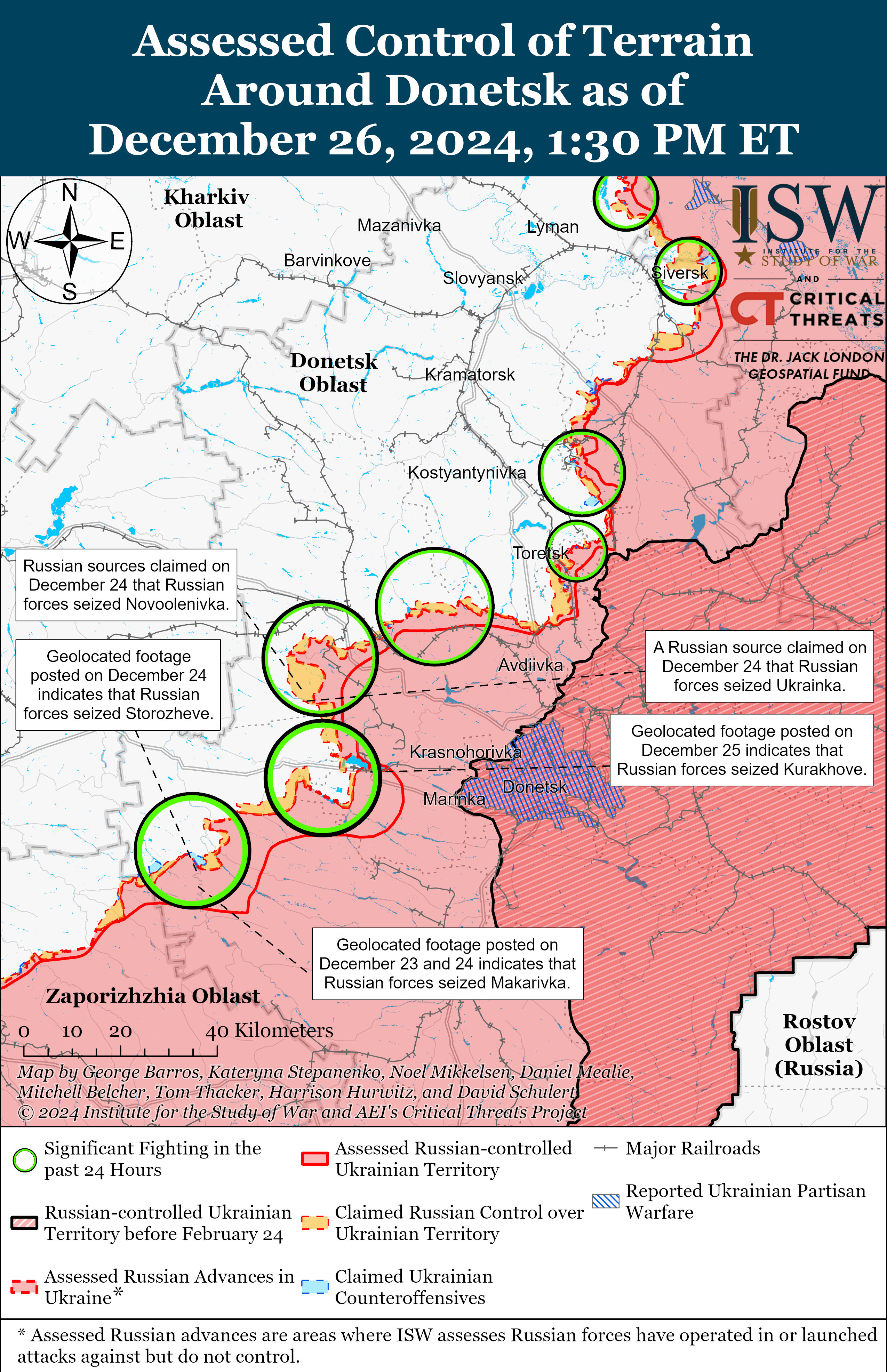 ВСУ продвинулись под Торецком, оккупанты давят на трех направлениях: карты ISW