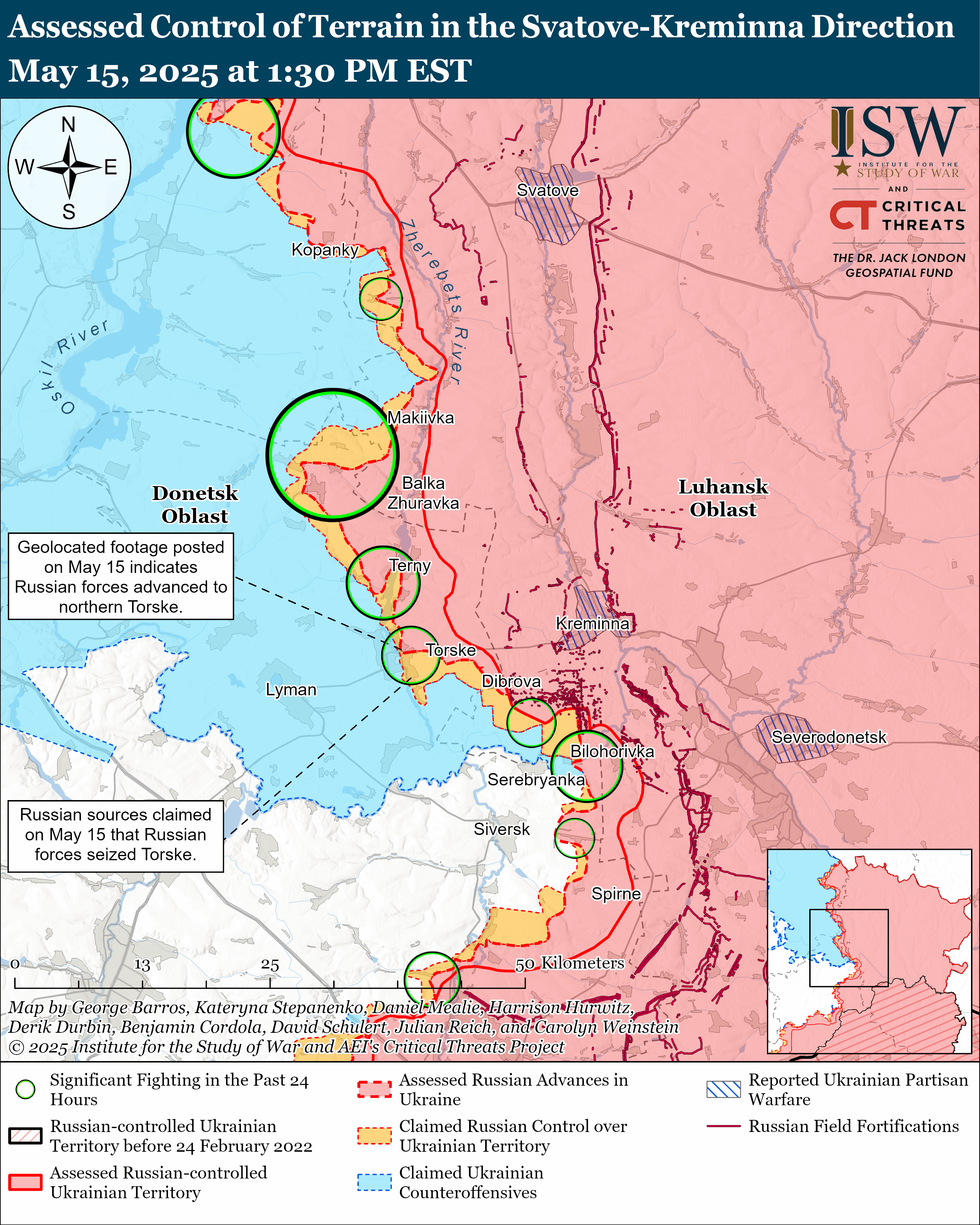 ЗСУ мали успіх під Торецьком, окупанти тиснуть на трьох напрямках: карти ISW