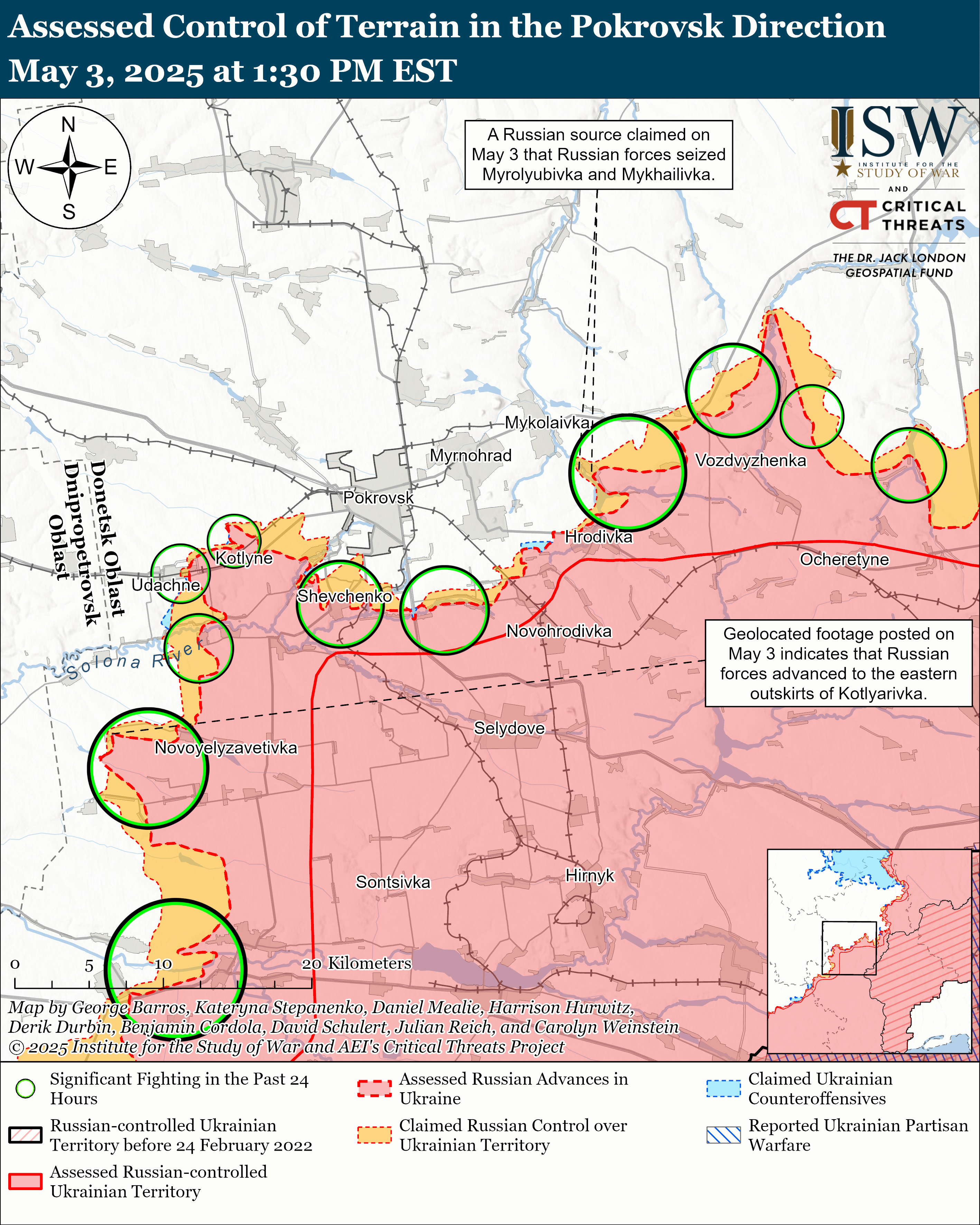 Окупанти просунулися на п'яти напрямках, ЗСУ контратакують: карти ISW