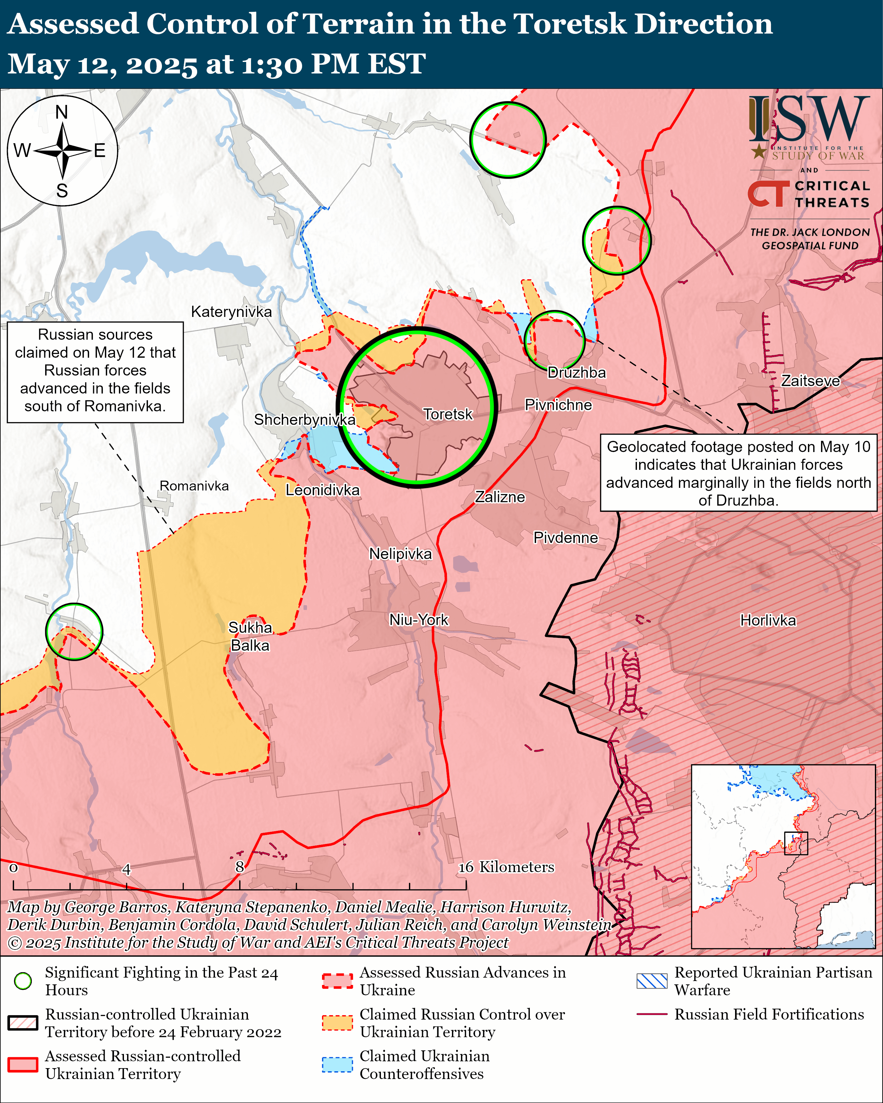 ВСУ имели успех под Торецком, оккупанты продвинулись на трех направлениях: карты ISW