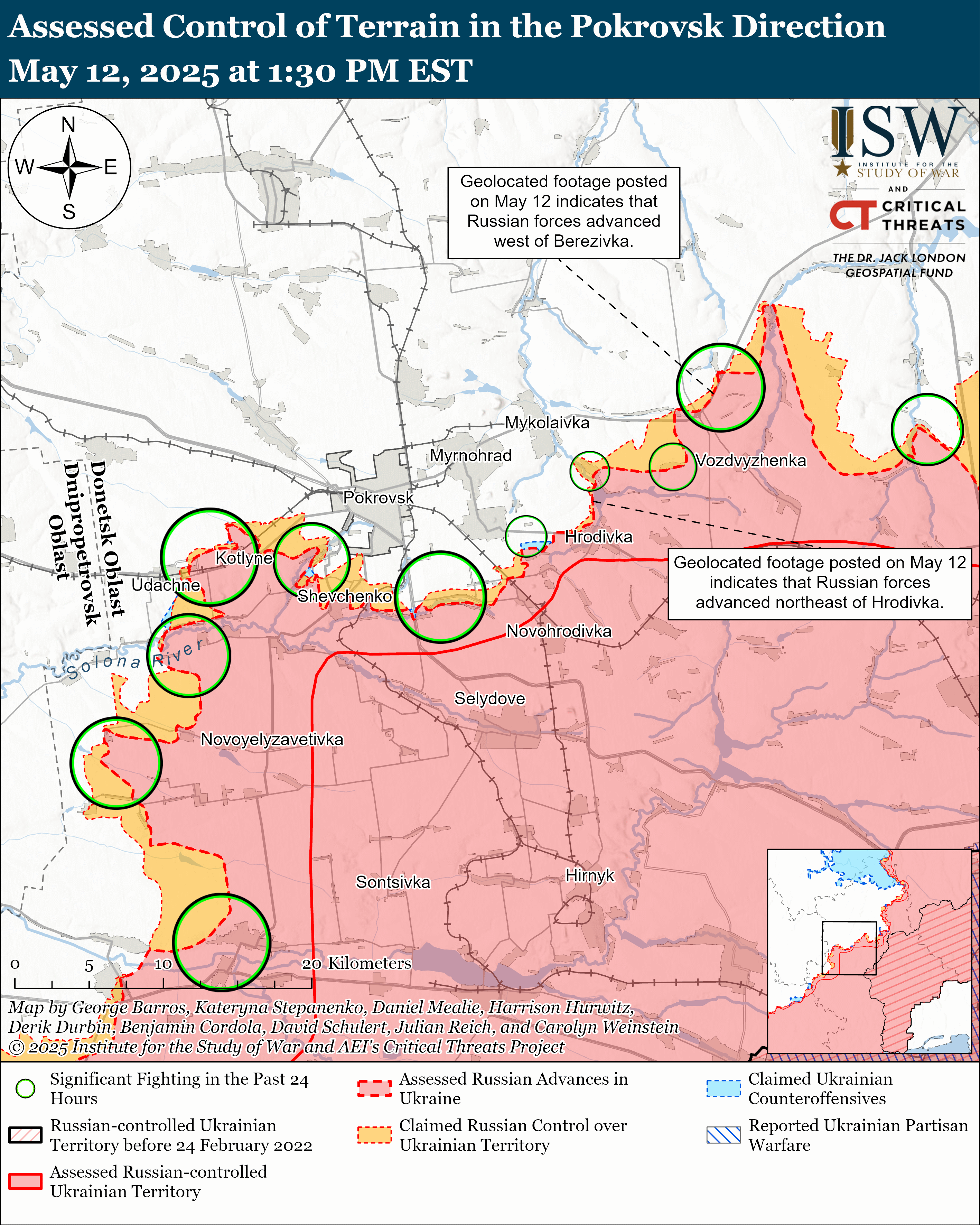 ВСУ имели успех под Торецком, оккупанты продвинулись на трех направлениях: карты ISW