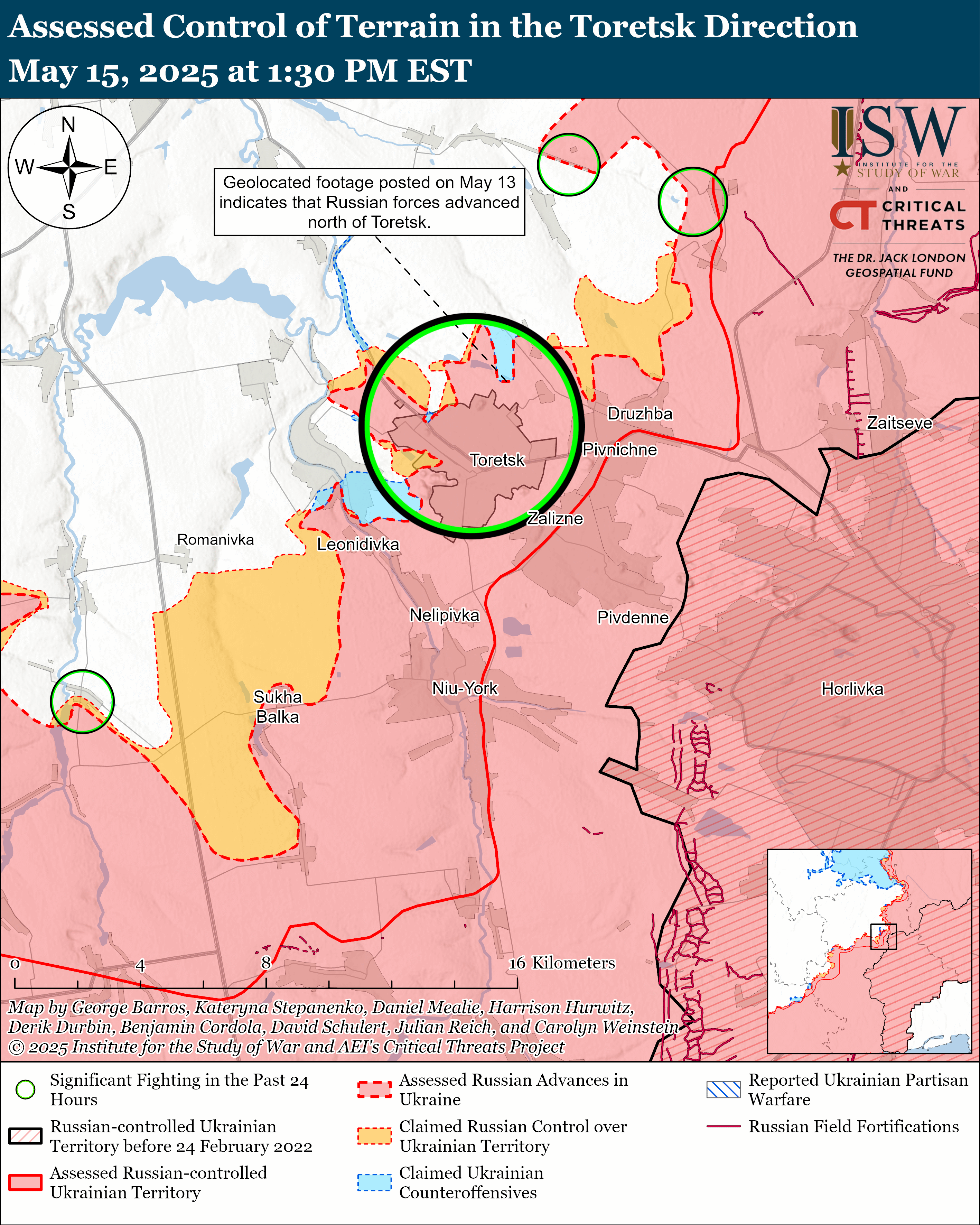 ЗСУ мали успіх під Торецьком, окупанти тиснуть на трьох напрямках: карти ISW