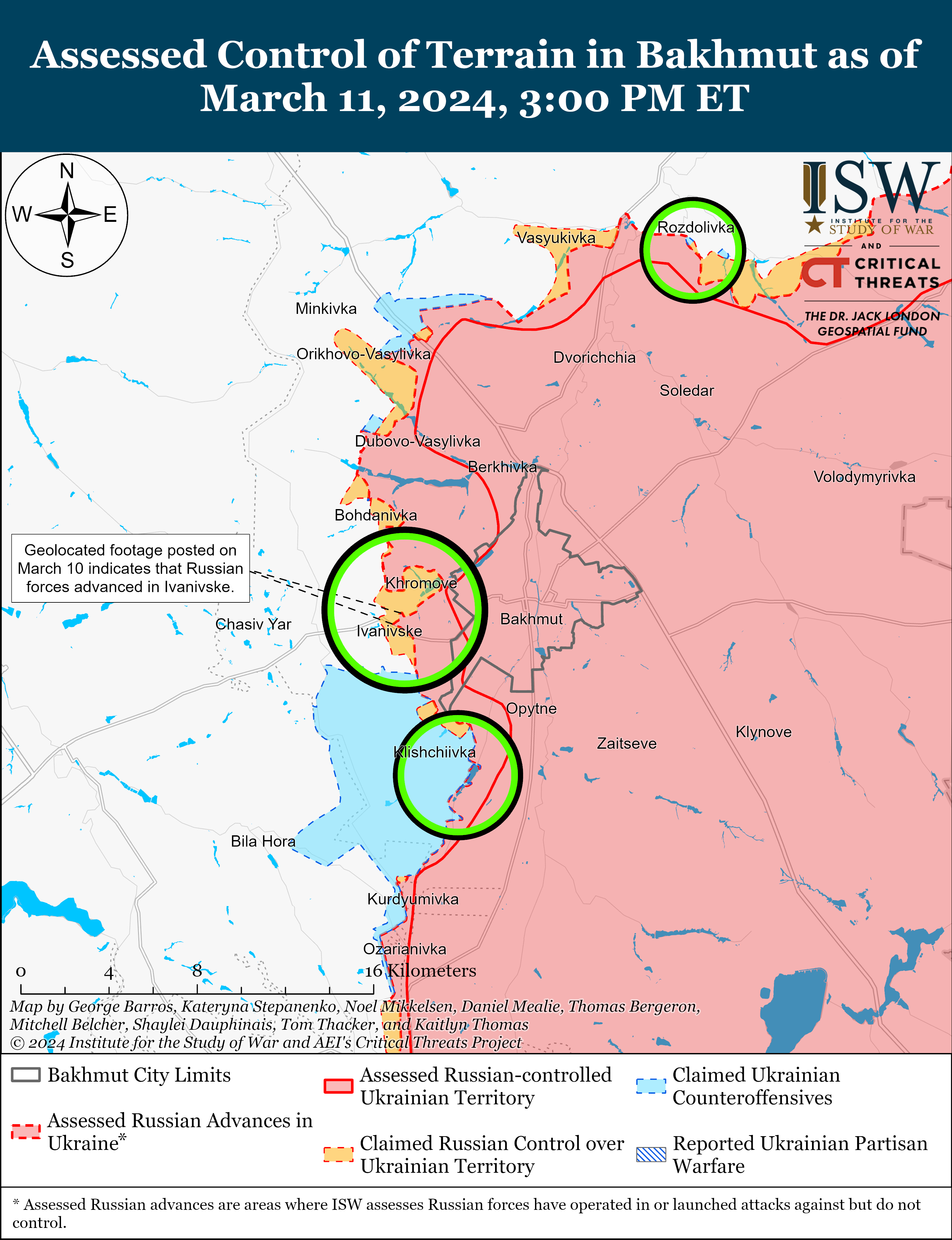 ВСУ незначительно продвинулись к северо-западу от Бахмута: карты ISW