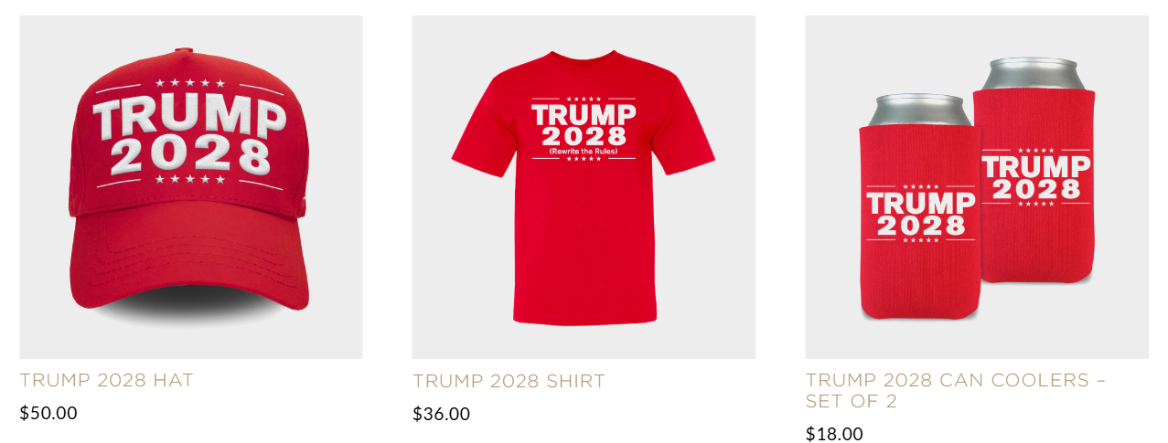 Трамп продає мерч з гаслом "Trump 2028", але йому заборонено балотуватися втретє