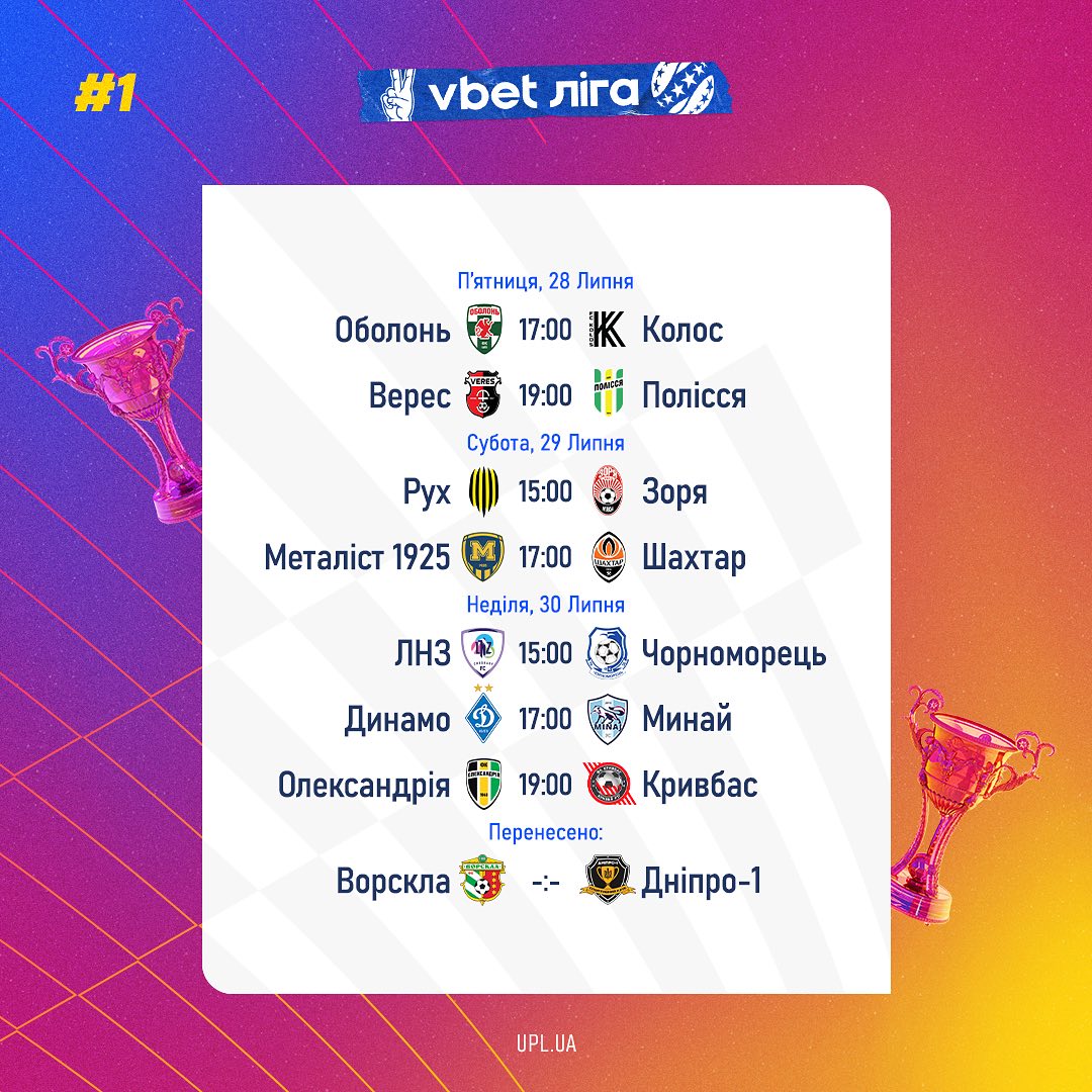 Старт УПЛ 28-30 июля: полное расписание матчей первого тура