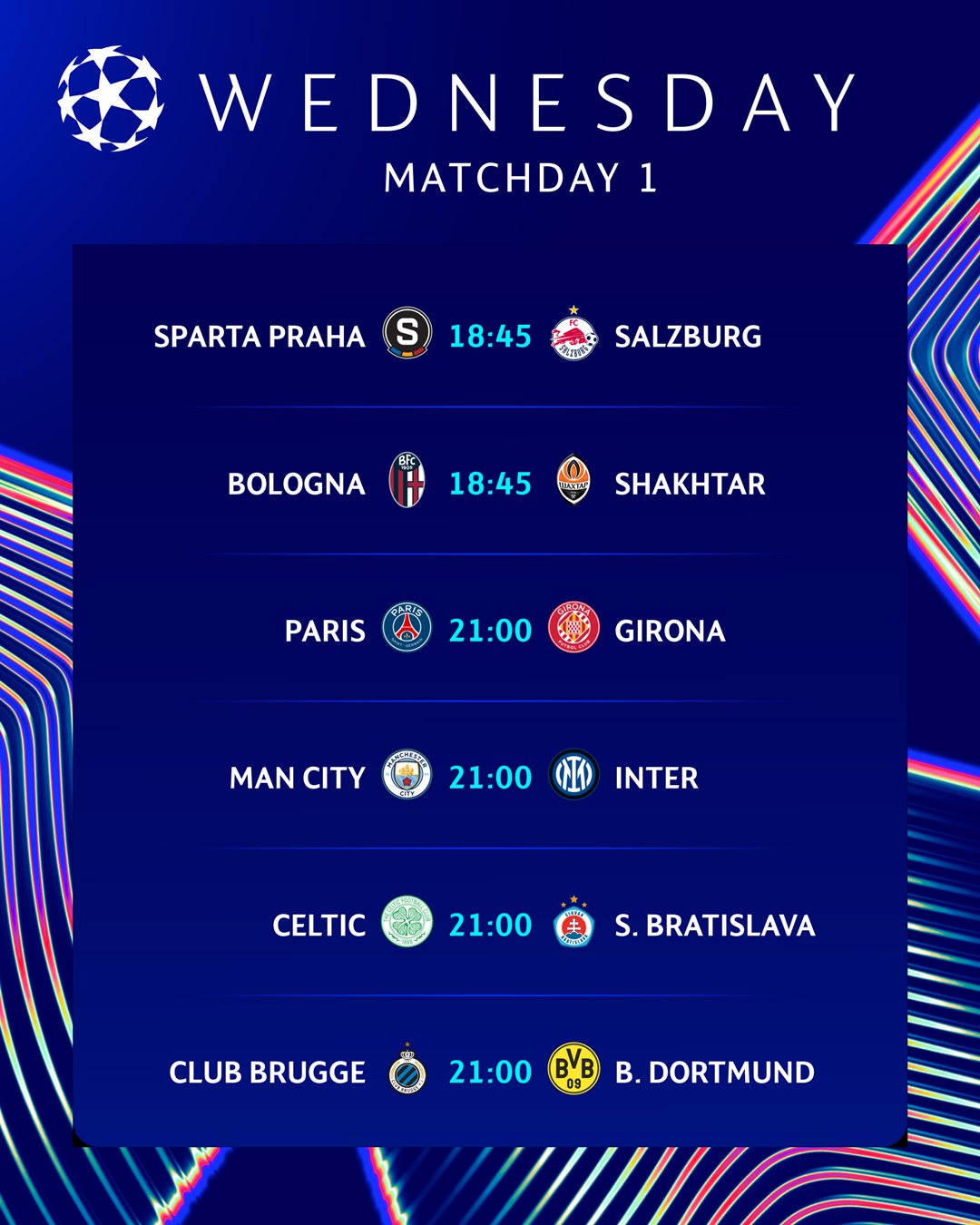 Продовження Ліги чемпіонів 18 вересня: повний розклад матчів середи