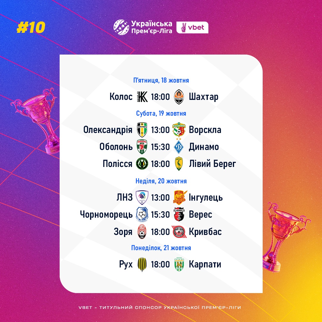 Повернення УПЛ 18-21 жовтня: повний розклад матчів десятого туру