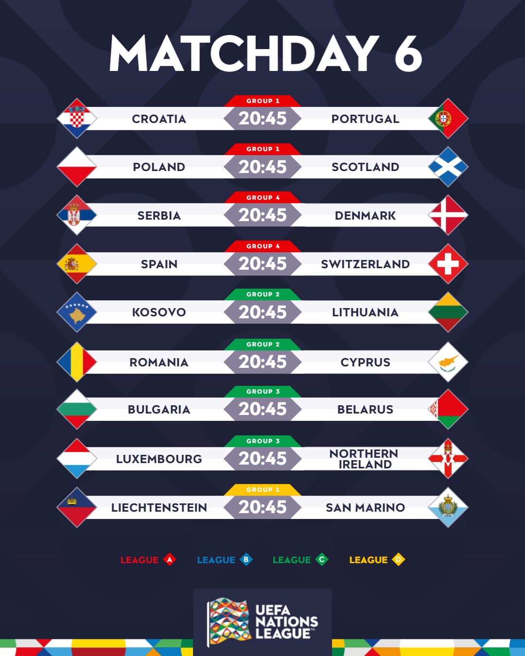 Продовження Ліги націй 18 листопада: повний розклад матчів понеділка